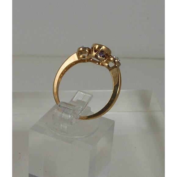 Vintage 10K Gold Natural Diamond Purple Amethyst Ring Size 6.5 NOS 8mm 2.2grams - Picture 8 of 9